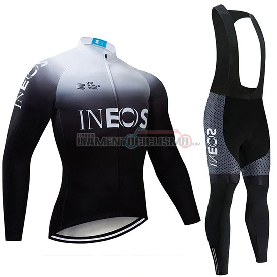 Abbigliamento Ciclismo Castelli Ineos Manica Lunga 2019 Bianco Nero